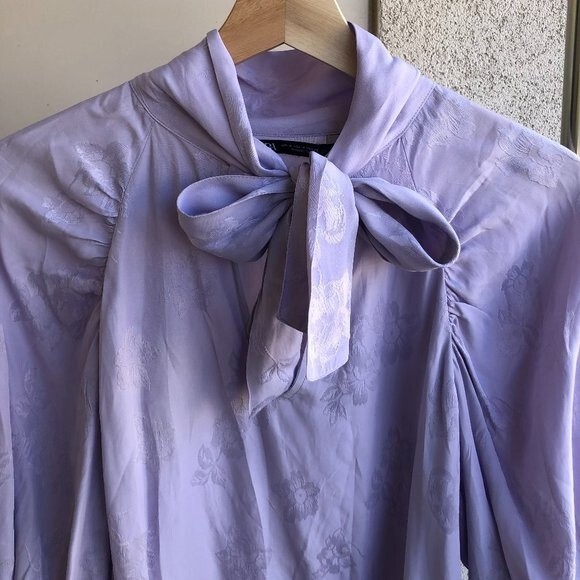 Zara Bow Blouse With Floral Print Size S - Picture 4 of 9